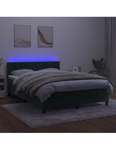 Letto a Molle con Materasso e LED Verde Scuro 140x190cm Velluto