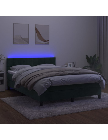 Letto a Molle con Materasso e LED Verde Scuro 140x190cm Velluto