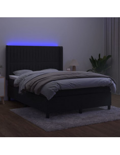 Letto a Molle con Materasso e LED Nero 140x190 cm in Velluto 2