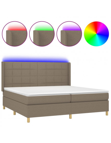 Letto a Molle Materasso e LED tortora 200x200cm in Tessuto