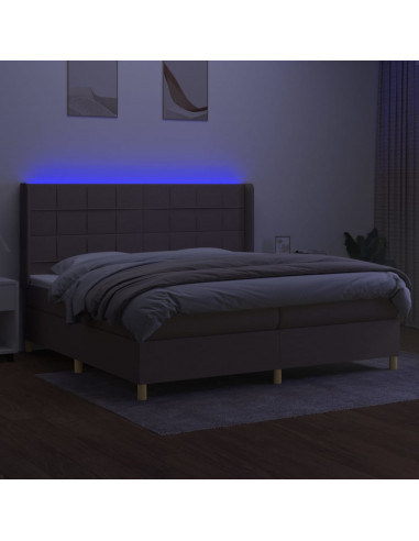 Letto a Molle Materasso e LED tortora 200x200cm in Tessuto