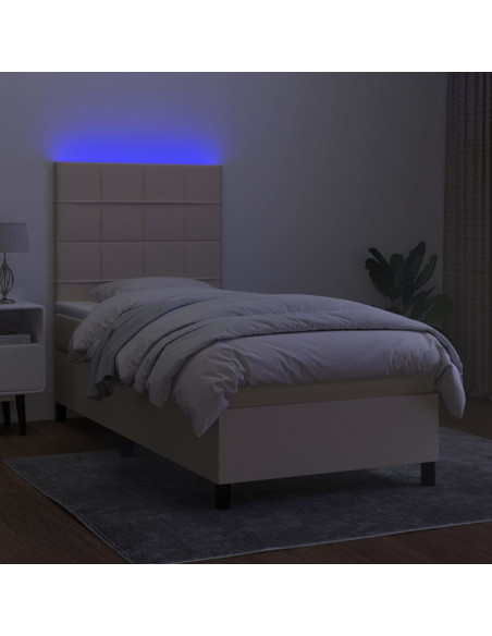 Letto a Molle con Materasso e LED Crema 80x200 cm in Tessuto