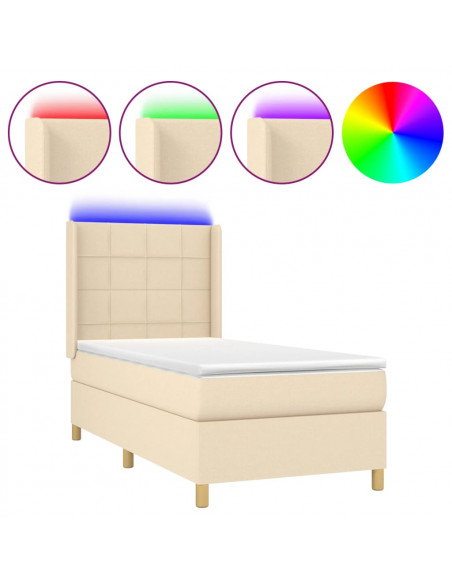 Letto a Molle con Materasso e LED Crema 80x200 cm in Tessuto