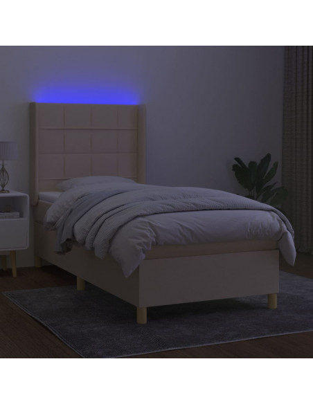 Letto a Molle con Materasso e LED Crema 80x200 cm in Tessuto