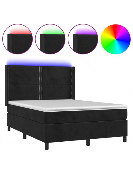 Letto a Molle con Materasso e LED Nero 140x190 cm in Velluto