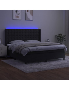 Letto a Molle con Materasso e LED Nero 180x200 cm in Velluto 2