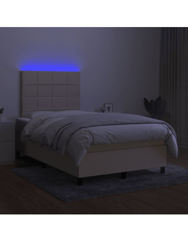 Letto a Molle con Materasso e LED Crema 120x190 cm in Tessuto
