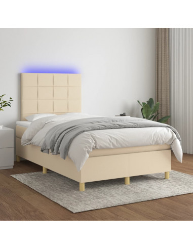 Letto a Molle con Materasso e LED Crema 120x190 cm in Tessuto