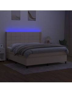 Letto a Molle con Materasso e LED Crema 180x200 cm in Tessuto 2