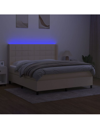 Letto a Molle con Materasso e LED Crema 180x200 cm in Tessuto