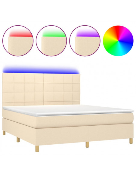Letto a Molle con Materasso e LED Crema 180x200 cm in Tessuto