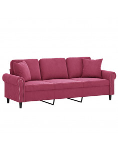 Divano a 3 Posti con Cuscini Rosso Vino 180 cm in Velluto 2
