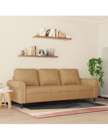 Divano a 3 Posti Marrone 180 cm in Velluto