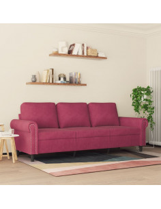 Divano a 3 Posti Rosso Vino 180 cm in Velluto 2