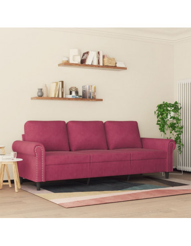 Divano a 3 Posti Rosso Vino 180 cm in Velluto