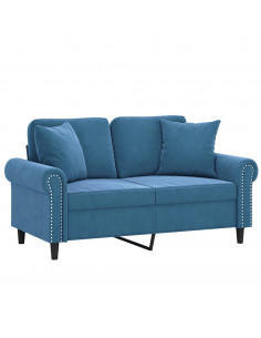 Divano a 2 Posti con Cuscini Blu 120 cm in Velluto 2