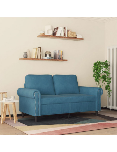 Divano a 2 Posti Blu 120 cm in Velluto