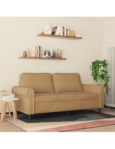 Divano a 2 Posti Marrone 140 cm in Velluto