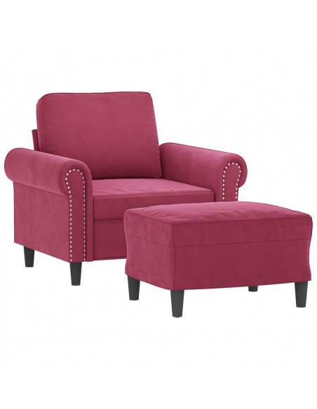 Poltrona con Poggiapiedi Rosso Vino 60 cm in Velluto