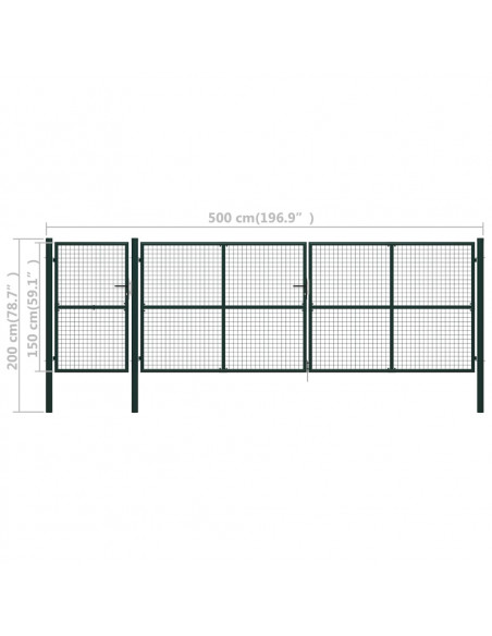 Cancello per Giardino in Acciaio 500x150 cm Verde