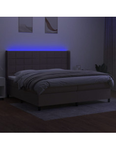 Letto a Molle Materasso e LED tortora 200x200cm in Tessuto 2