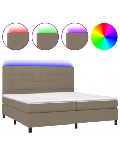 Letto a Molle Materasso e LED tortora 200x200cm in Tessuto