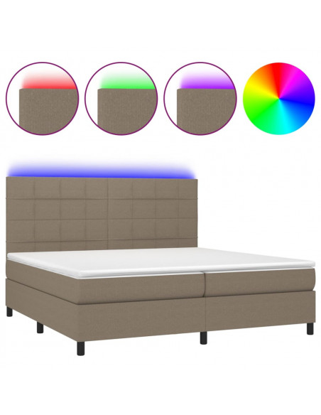 Letto a Molle Materasso e LED tortora 200x200cm in Tessuto