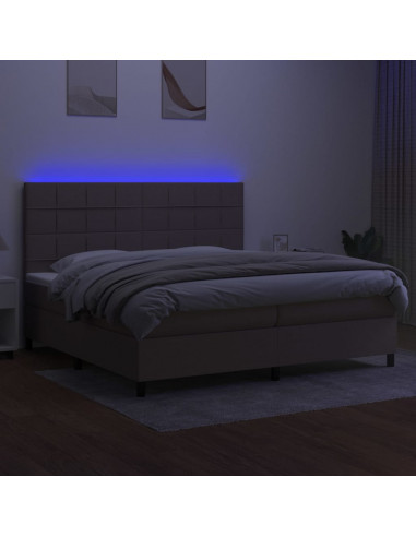 Letto a Molle Materasso e LED tortora 200x200cm in Tessuto