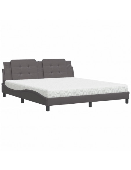 Letto con Materasso Grigio 180x200 cm in Similpelle