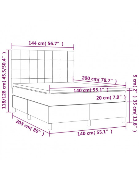 Giroletto a Molle con Materasso Marrone Scuro 140x200cm Tessuto