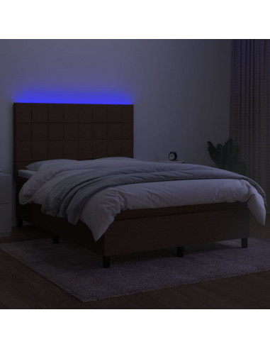 Letto a Molle Materasso e LED MarroneScuro 140x190cm in Tessuto