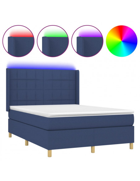 Letto a Molle con Materasso e LED Blu 140x190 cm in Tessuto