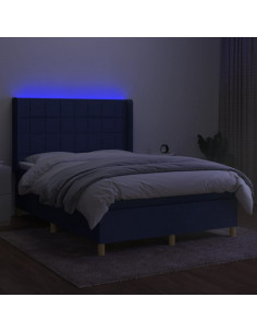 Letto a Molle con Materasso e LED Blu 140x200 cm in Tessuto 2