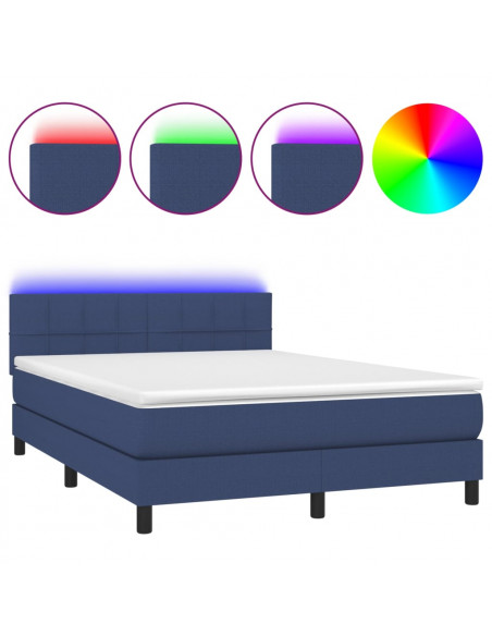 Letto a Molle con Materasso e LED Blu 140x200 cm in Tessuto