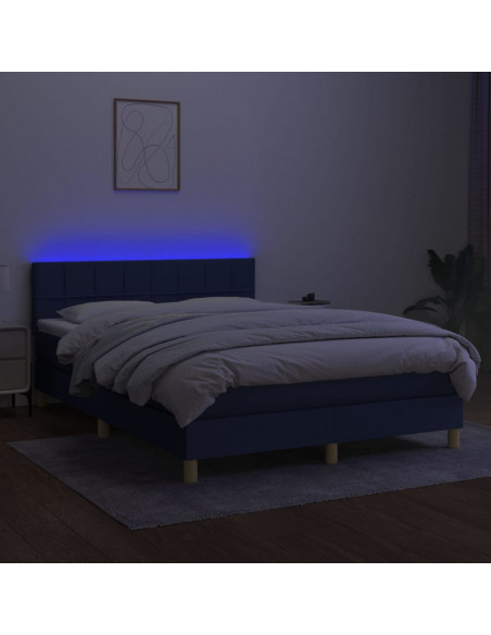 Letto a Molle con Materasso e LED Blu 140x200 cm in Tessuto