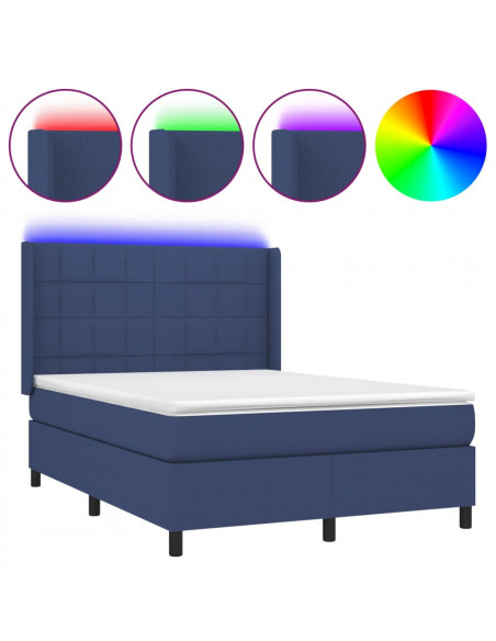 Letto a Molle con Materasso e LED Blu 140x200 cm in Tessuto