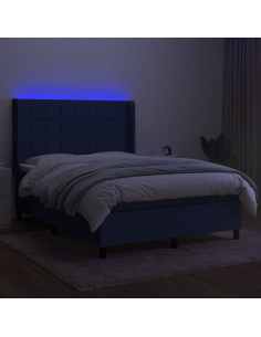 Letto a Molle con Materasso e LED Blu 140x200 cm in Tessuto 2
