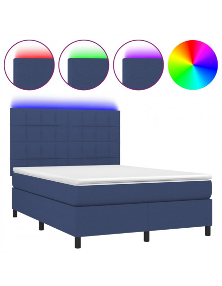 Letto a Molle con Materasso e LED Blu 140x200 cm in Tessuto