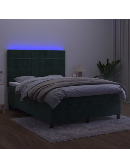 Letto a Molle con Materasso e LED Verde Scuro 140x190cm Velluto
