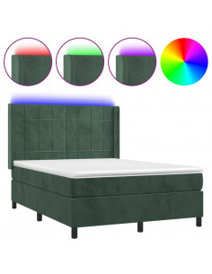 Letto a Molle con Materasso e LED Verde Scuro 140x200cm Velluto