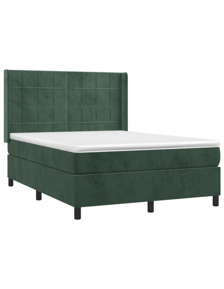Letto a Molle con Materasso e LED Verde Scuro 140x200cm Velluto