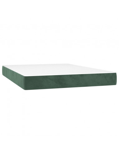 Letto a Molle con Materasso e LED Verde Scuro 140x200cm Velluto