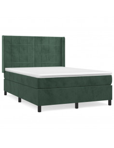 Giroletto a Molle con Materasso Verde Scuro 140x200 cm Velluto