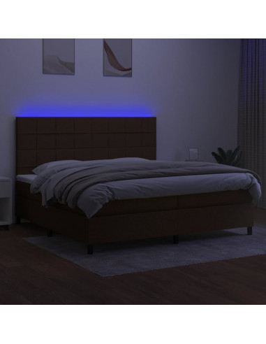 Letto a Molle Materasso e LED Marronescuro 200x200cm in Tessuto