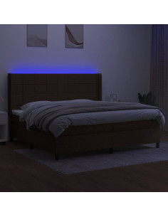 Letto a Molle Materasso e LED Marronescuro 200x200cm in Tessuto 2