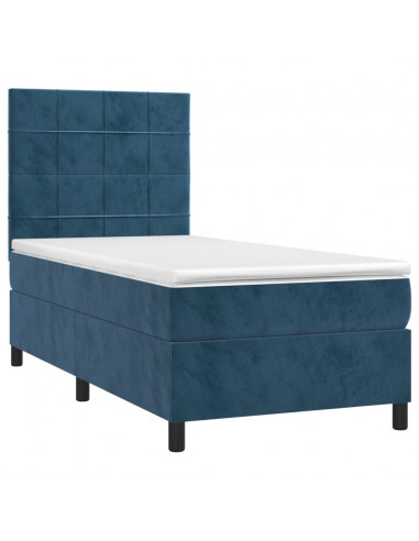 Letto a Molle con Materasso e LED Blu Scuro 90x190cm in Velluto