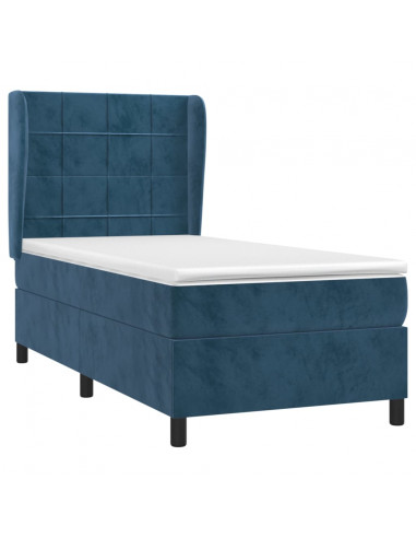 Giroletto a Molle con Materasso Blu Scuro 90x190 cm in Velluto