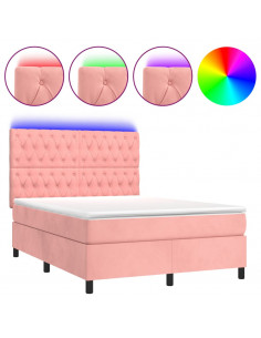 Letto a Molle con Materasso e LED Rosa 140x200 cm in Velluto