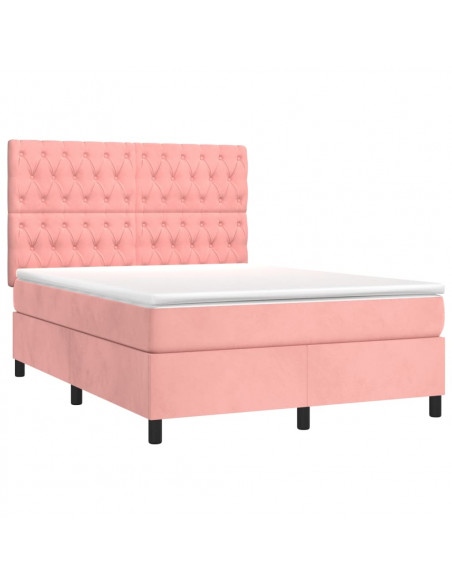 Letto a Molle con Materasso e LED Rosa 140x200 cm in Velluto