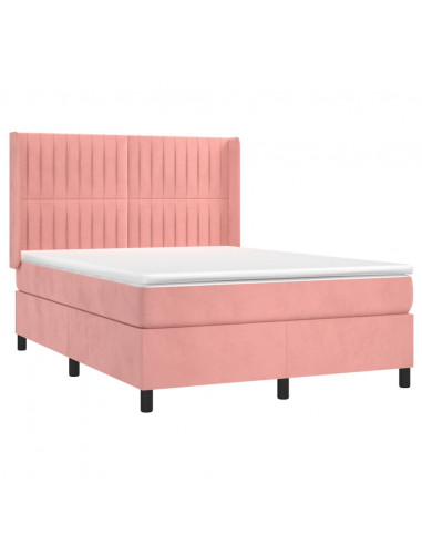 Letto a Molle con Materasso e LED Rosa 140x200 cm in Velluto